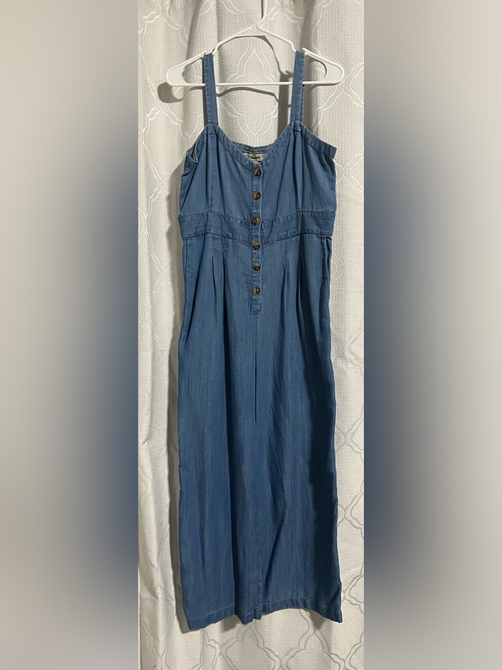 LOFT Blue Chambray Button-Front Jumpsuit